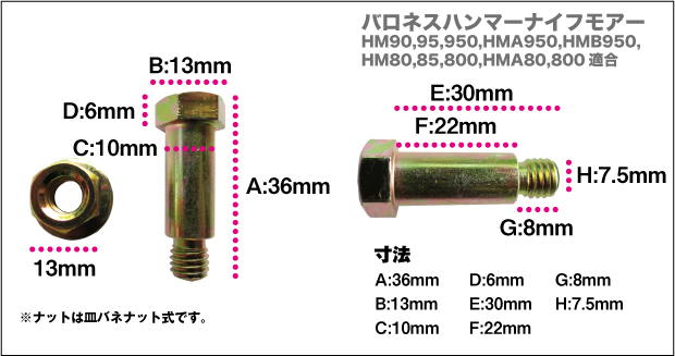 共栄社バロネス・ゼノア用ハンマーナイフモア取付ボルトナットセット【HM95・HM950・HM80・HM800・HM85・HM72用】